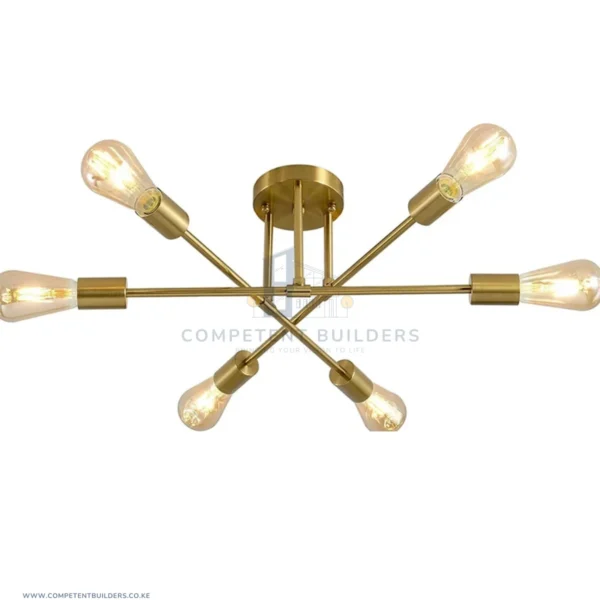 Gold Sputnik Chandelier - 6 Bulb Pendant Brushed Gold Light Fixture - competentbuilders.co.ke