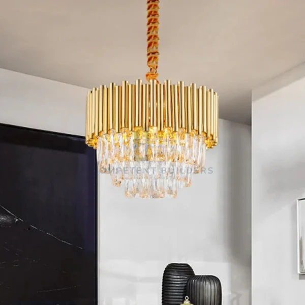 Golden Layered Hanging Crystal Prism Chandelier 500 - competentbuilders.co.ke