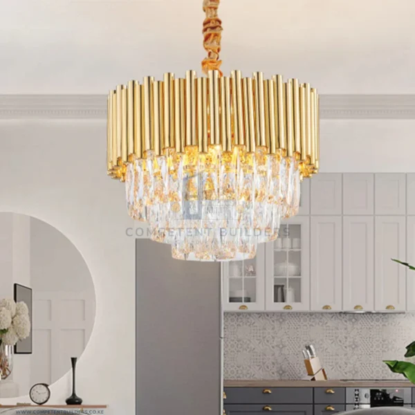 Golden Layered Hanging Crystal Prism Chandelier 500 - competentbuilders.co.ke