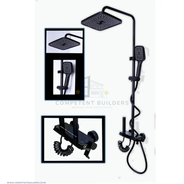 4 Way Aluminium Piano Shower – Black - Competentbuilders.co.ke