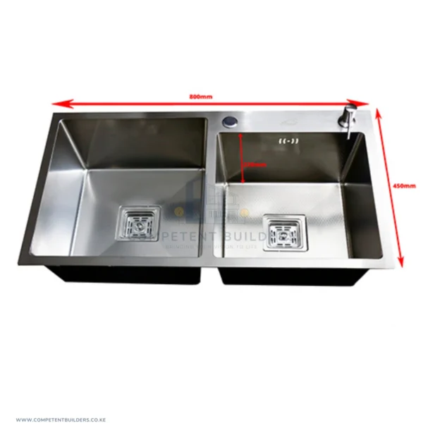 Double Bowl Top Mount Kitchen Sink (800450) - Satin - competentbuilders.co.ke