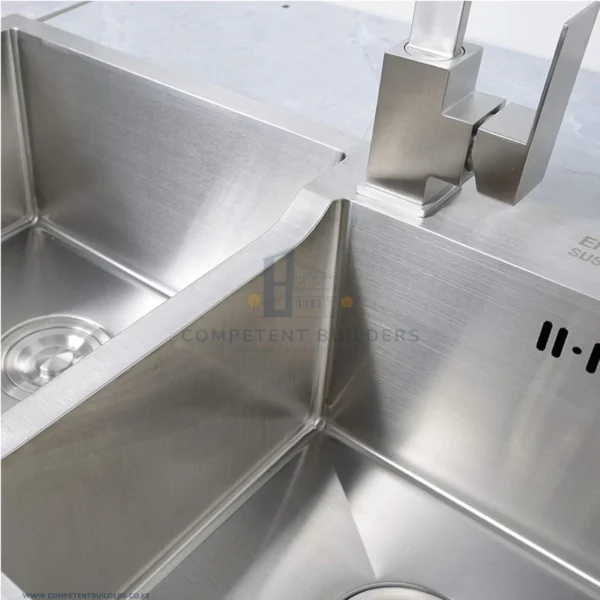 Double Bowl Top Mount Kitchen Sink (800450) - Satin - competentbuilders.co.ke