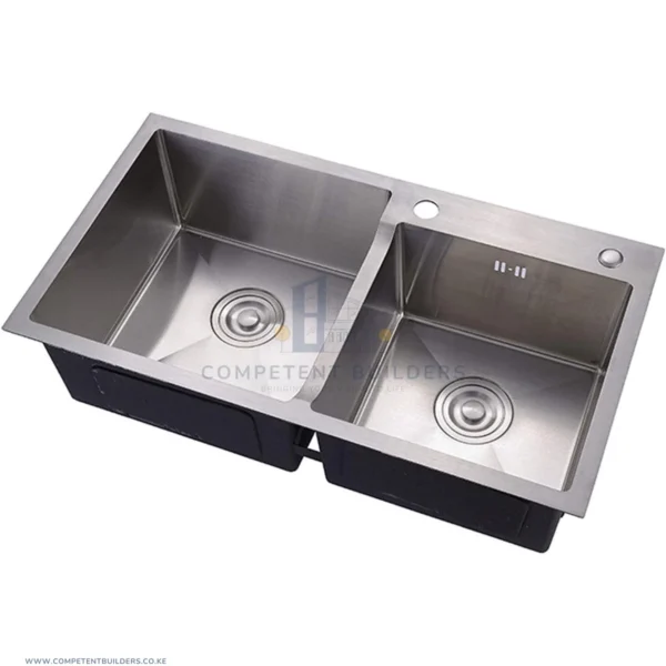 Double Bowl Top Mount Kitchen Sink (800450) - Satin - competentbuilders.co.ke