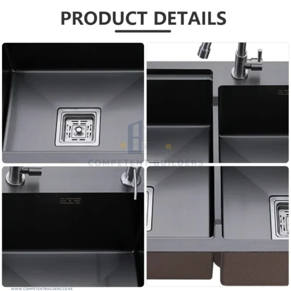 Double Bowl Top Mount Kitchen Sink - Grey - competentbuilders.co.ke