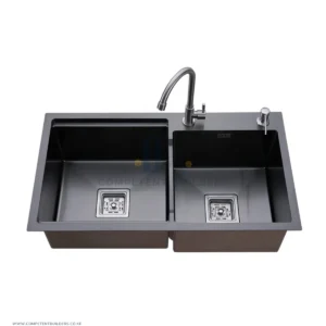 Double Bowl Top Mount Kitchen Sink - Grey - competentbuilders.co.ke
