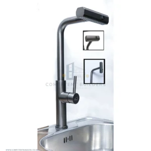 Premium Gun Grey Left On Pull Down Kitchen Mixer Tap