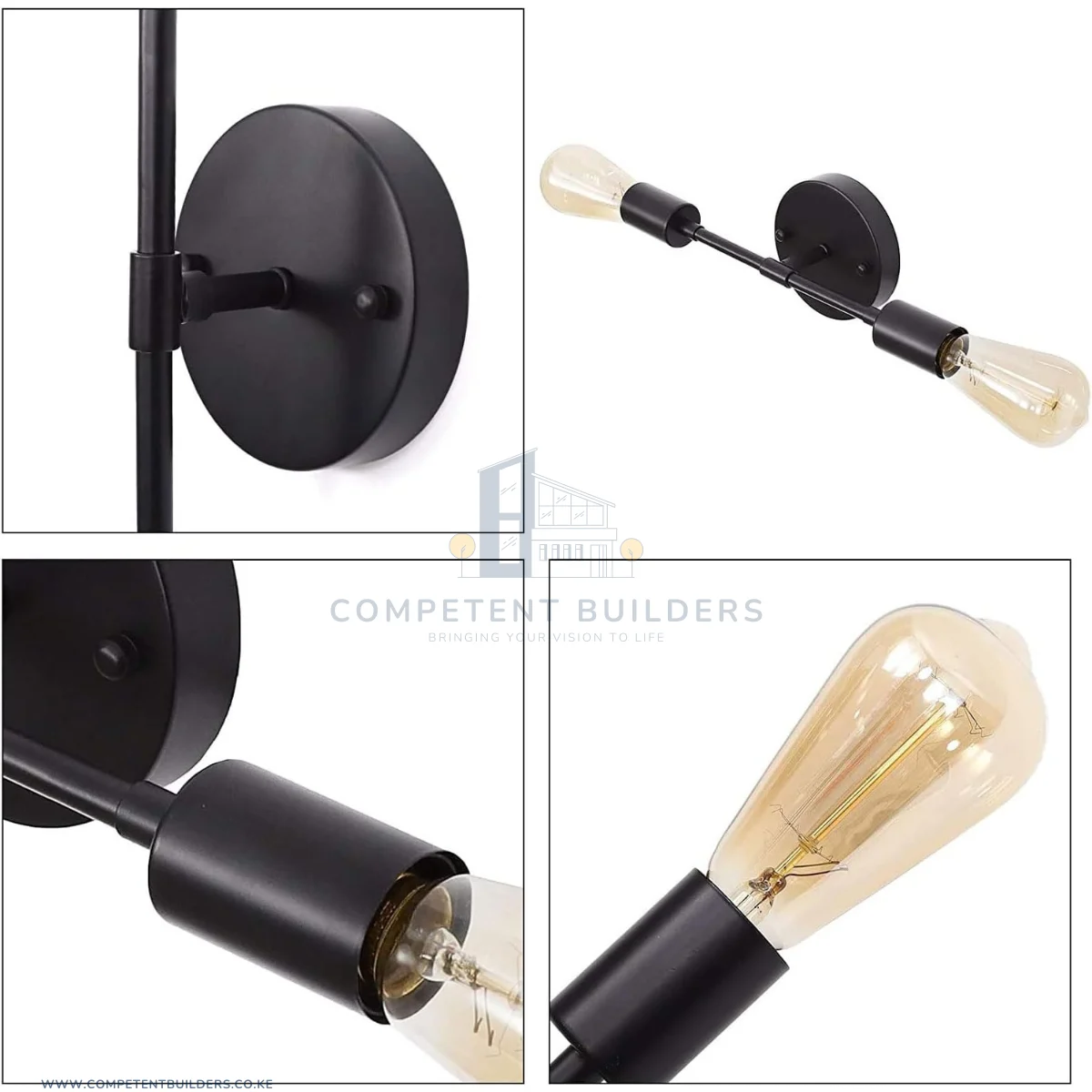 Black Metal Wall Sconce Light With Bulbs - Image 2