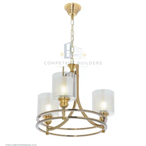 Ceiling Chandelier With 3 Shades In Bronze Gold