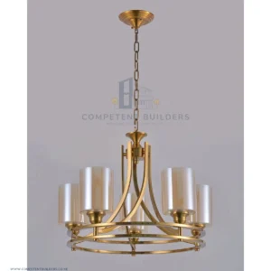 Ceiling Chandelier With 5 Shades In Bronze Gold