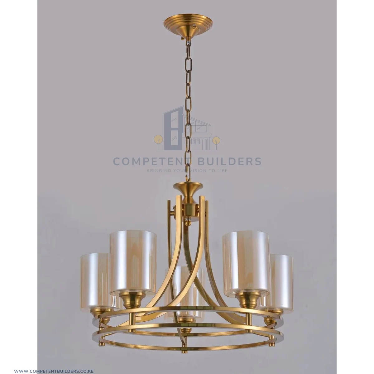 Ceiling Chandelier With 5 Shades In Bronze Gold