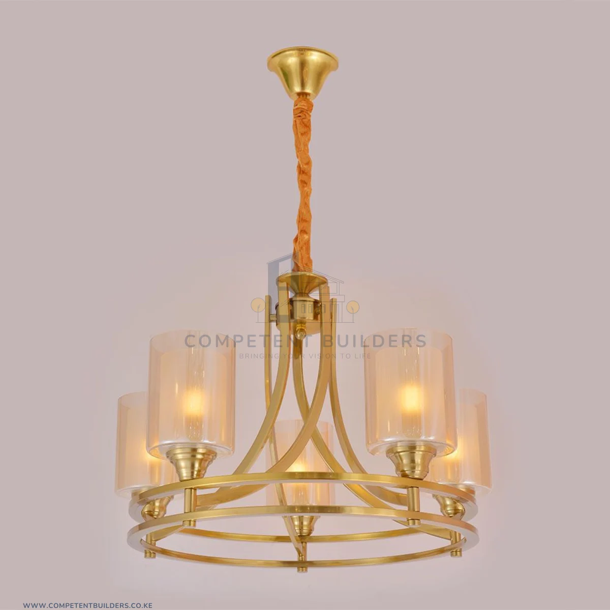 Ceiling Chandelier With 5 Shades In Bronze Gold - Image 2
