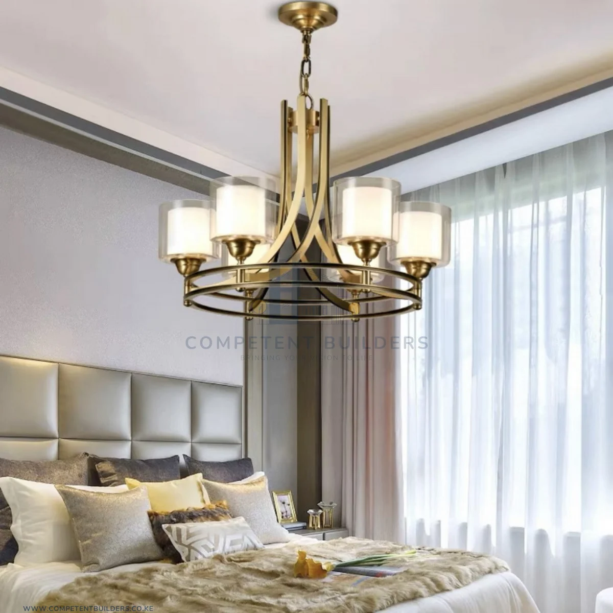 Ceiling Chandelier With 5 Shades In Bronze Gold - Image 3
