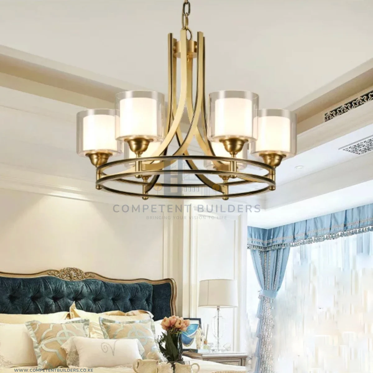 Ceiling Chandelier With 5 Shades In Bronze Gold - Image 4