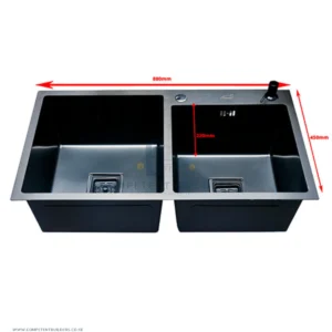 Double Bowl Top Mount Kitchen Sink (800*450) With Soap Dispenser - Gun Grey