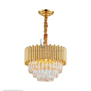 Golden Layered Hanging Crystal Prism Chandelier - 400mm