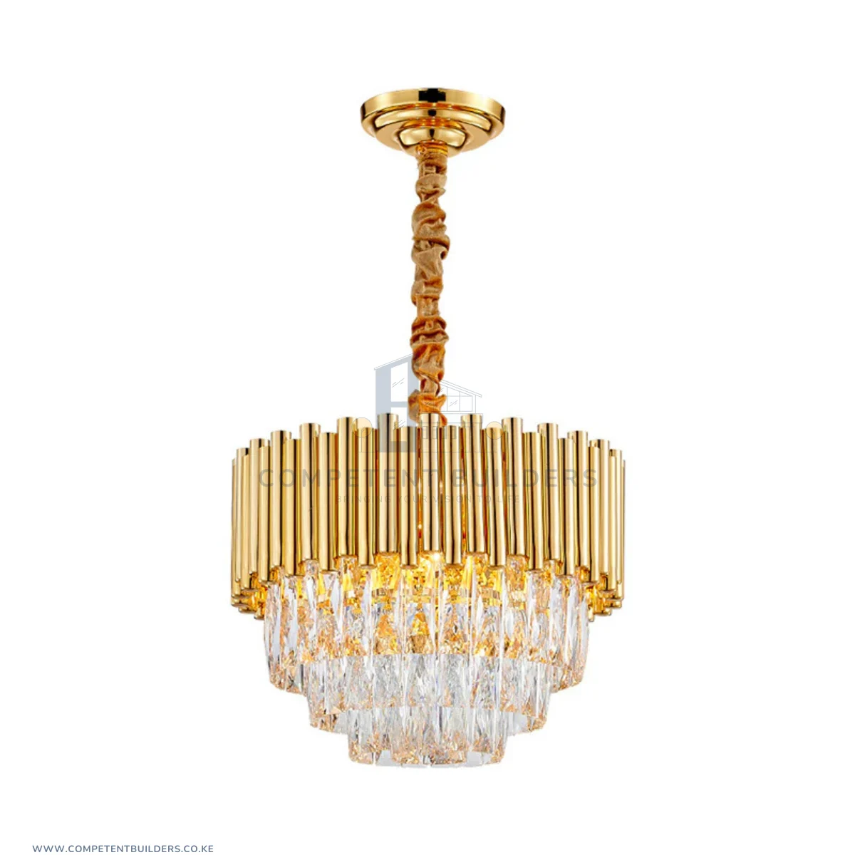 Golden Layered Hanging Crystal Prism Chandelier - 400mm