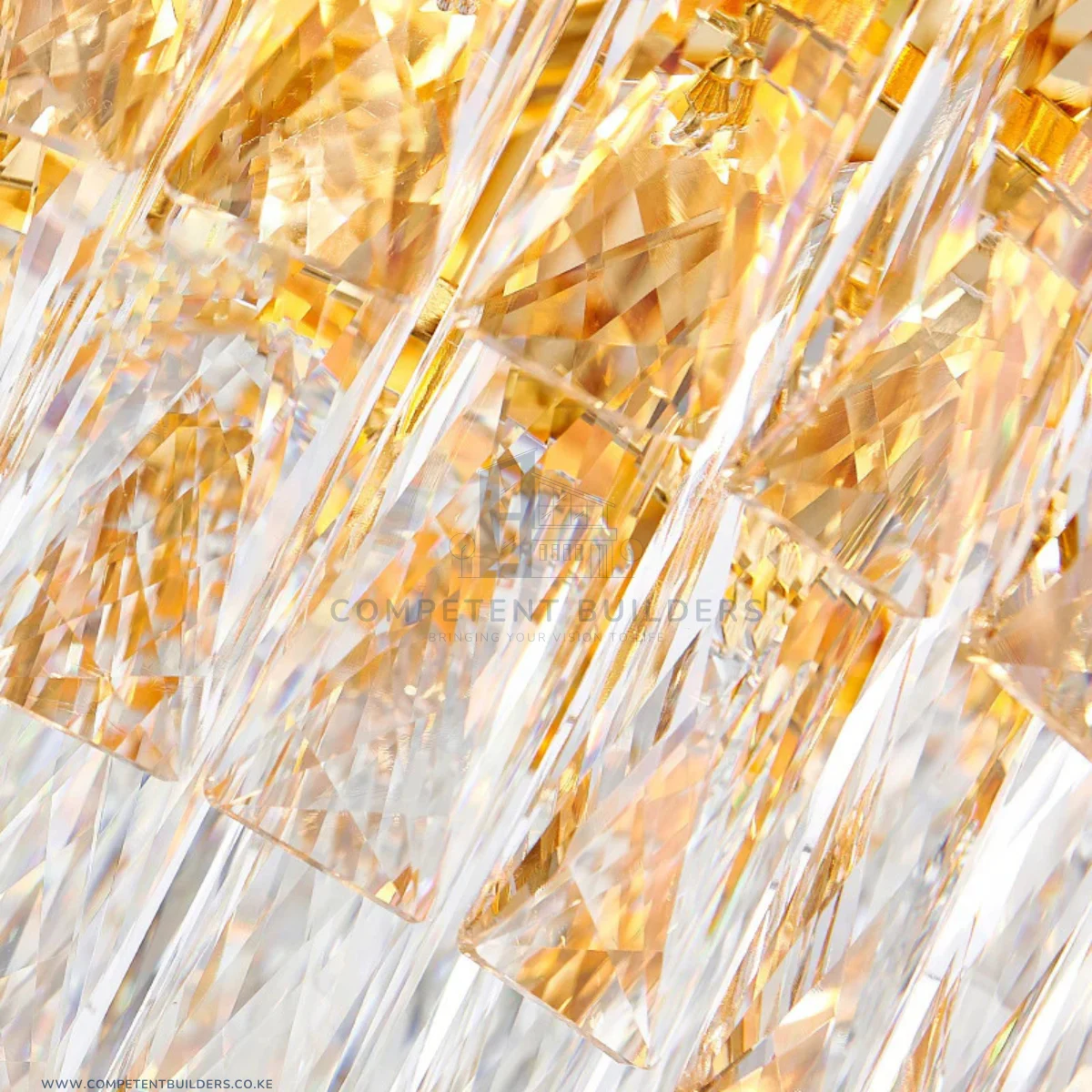 Golden Layered Hanging Crystal Prism Chandelier - 400mm - Image 5