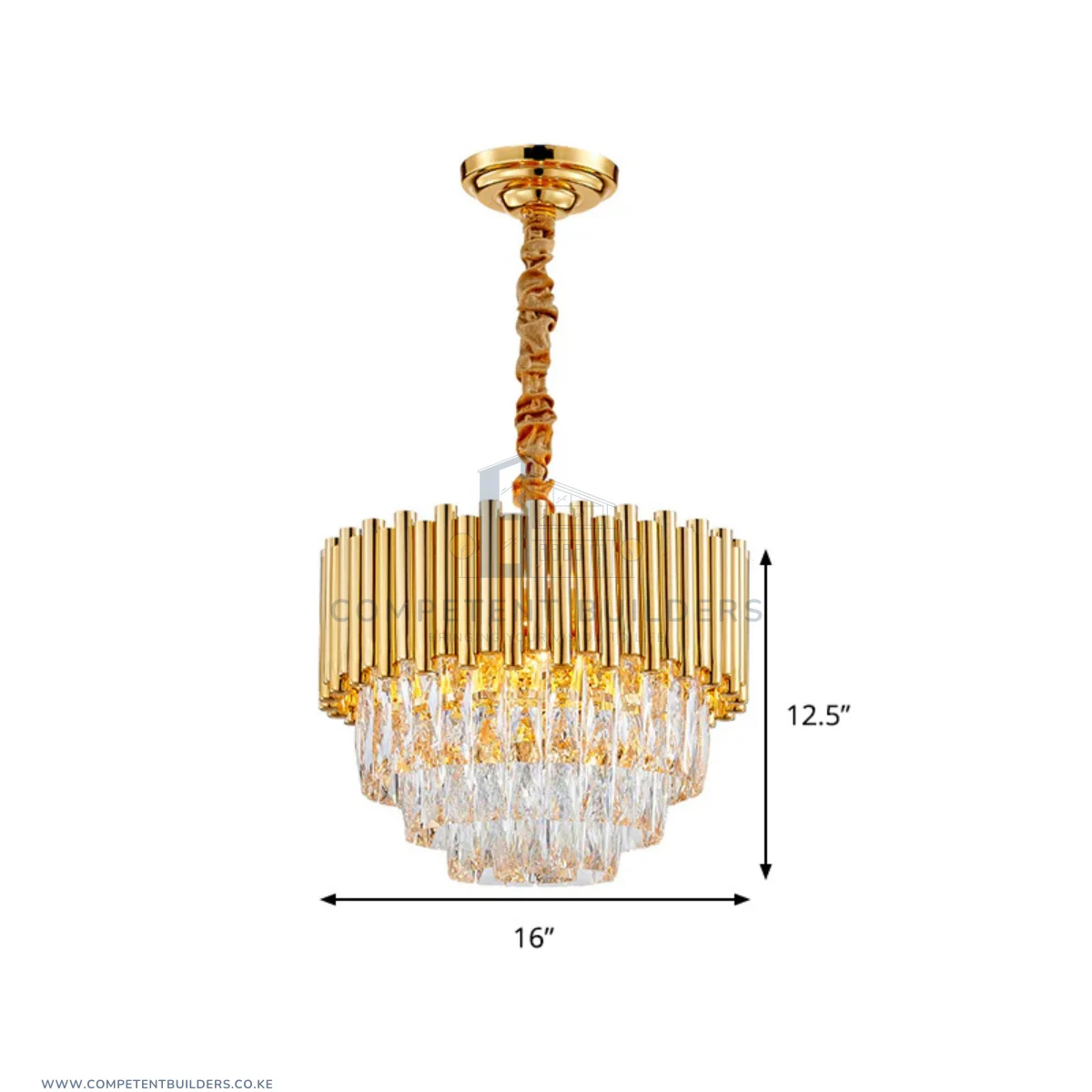 Golden Layered Hanging Crystal Prism Chandelier - 400mm - Image 6