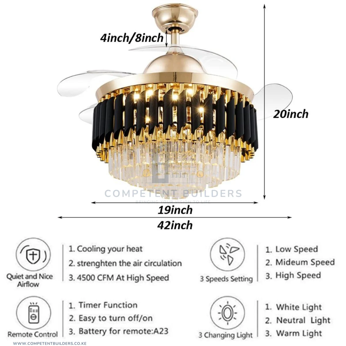 Luxury Ceiling Fan Crystal Chandelier - Image 5