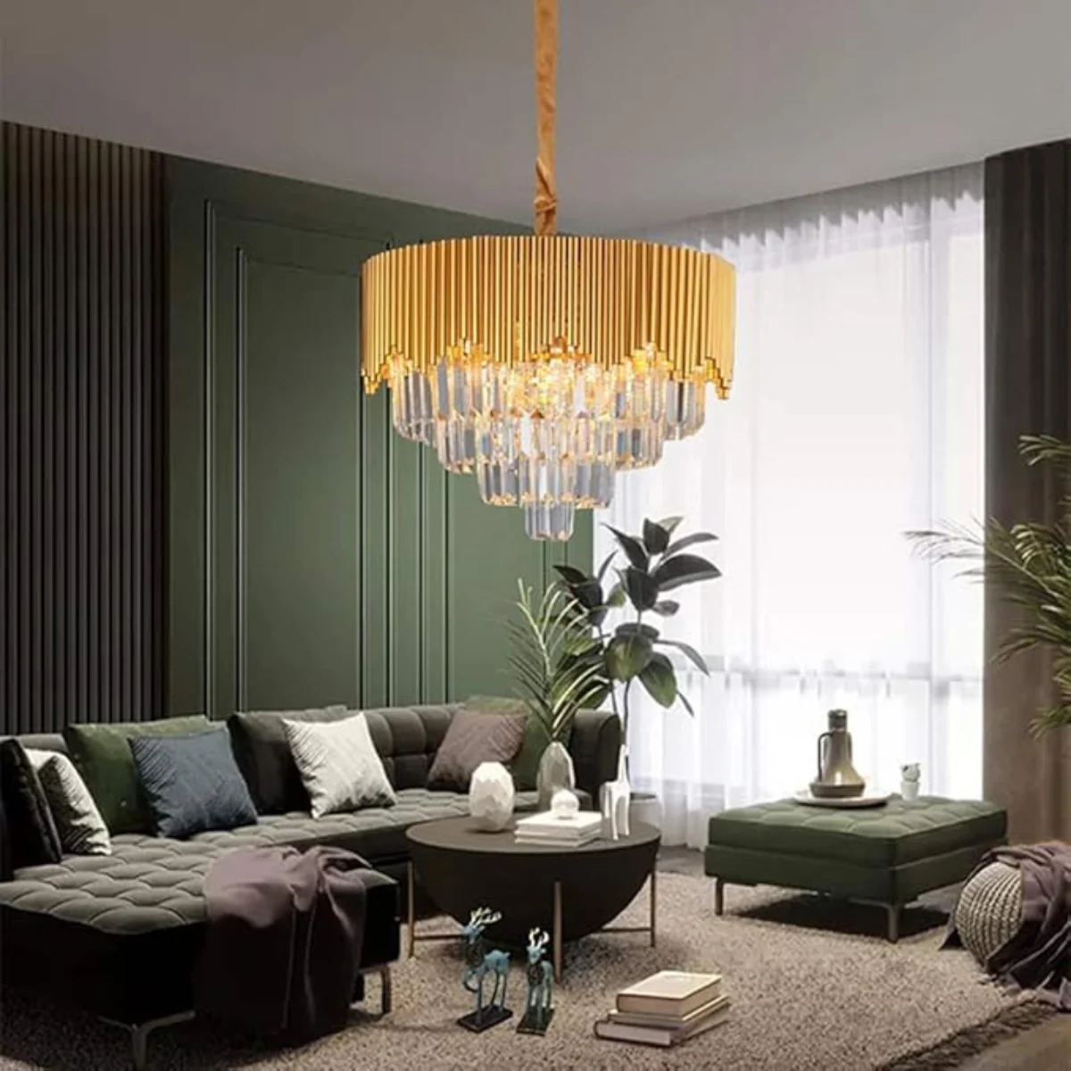 Modern Crystal Chandelier Luxury Gold Round Ceiling Light - Image 3