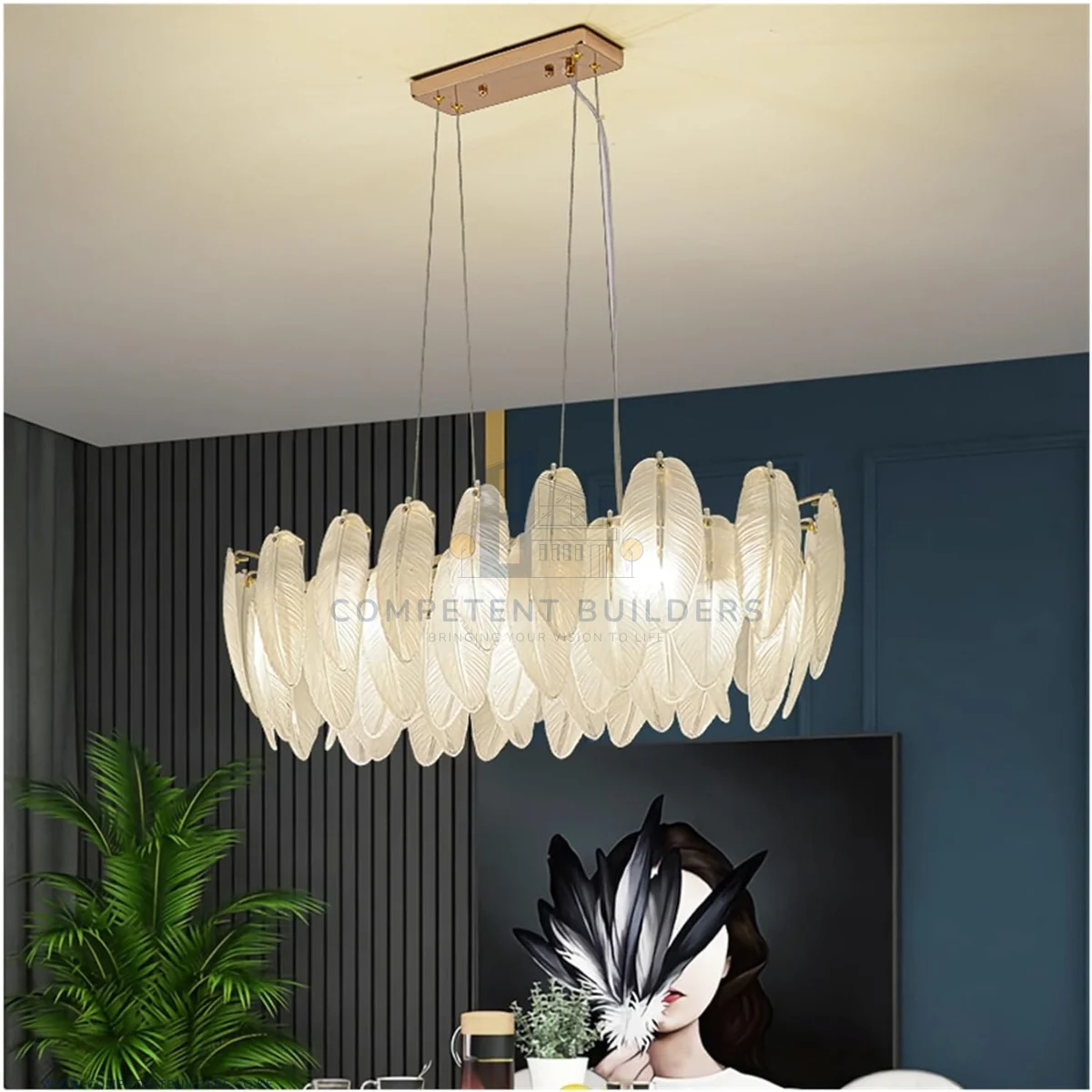 Modern Feather Design Chandelier Ceiling Light Oval - Image 2