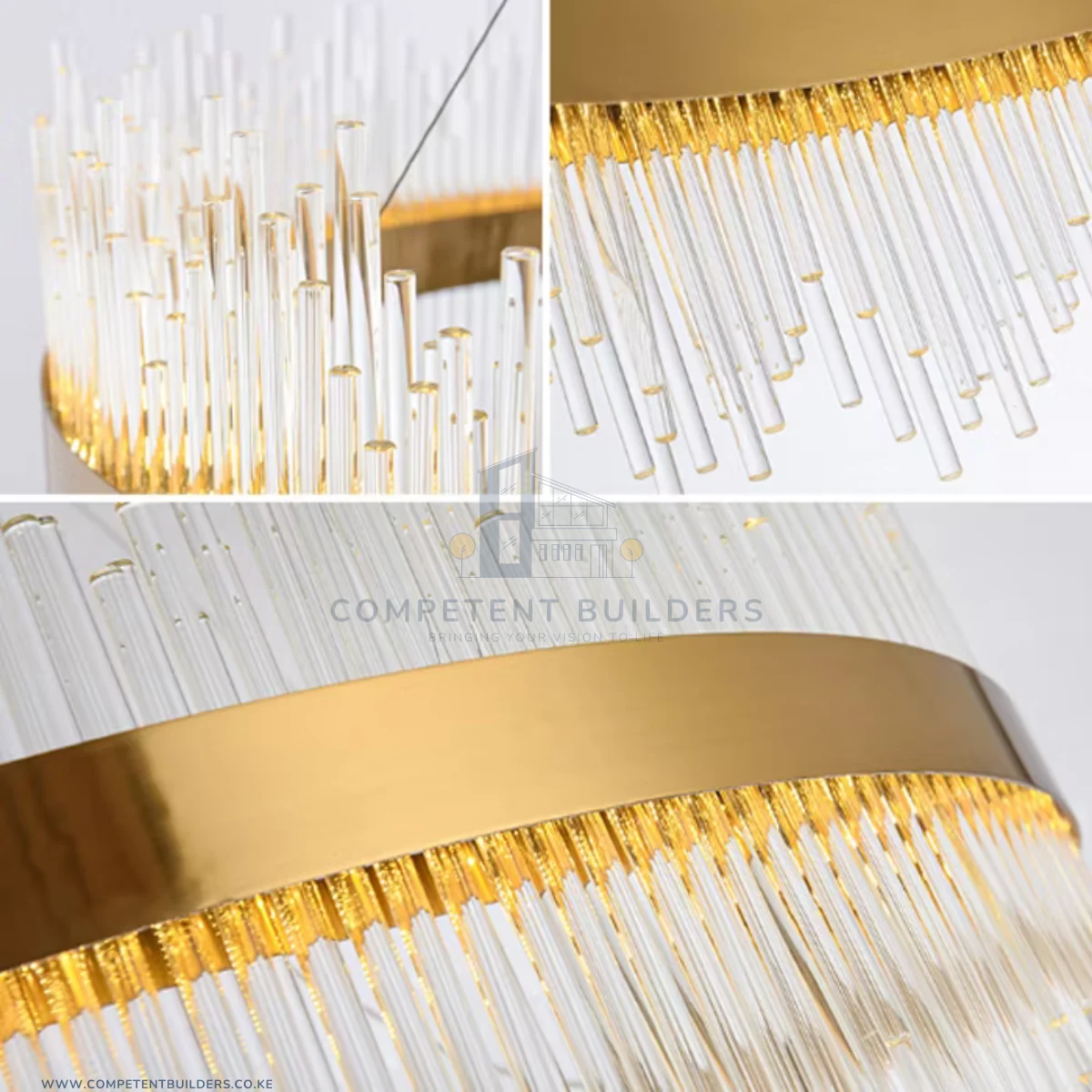 Modern Gold Finish Round Chandelier Ceiling Light - Image 5