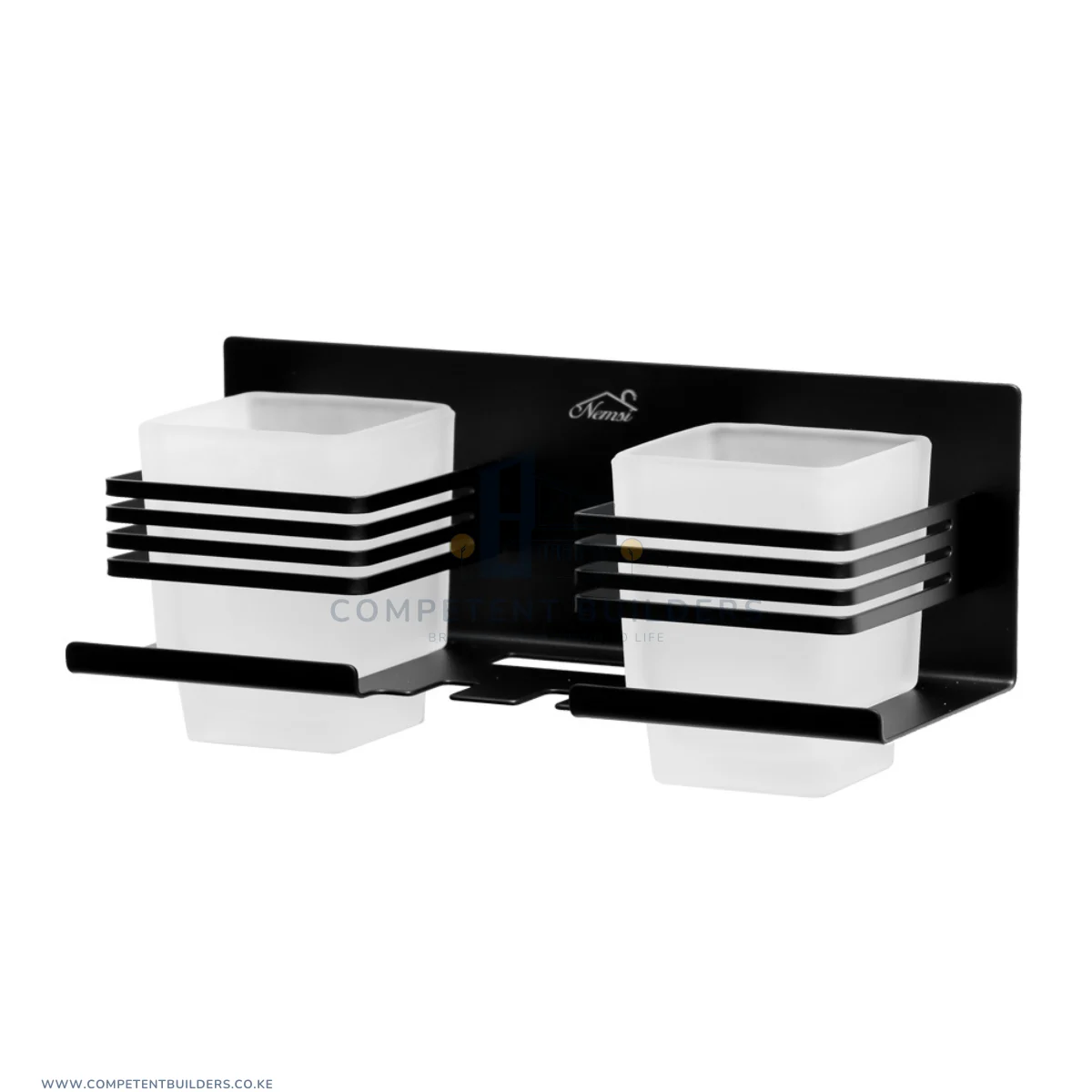 Premium Double Tumbler + Toothbrush Holder – Black