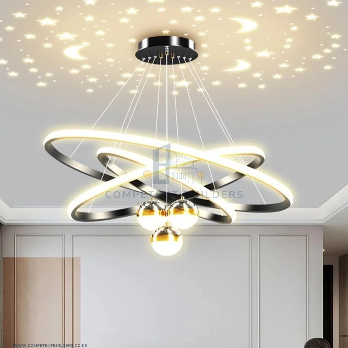 Round Ring Chandelier LED Ceiling Lights - Black - Image 2