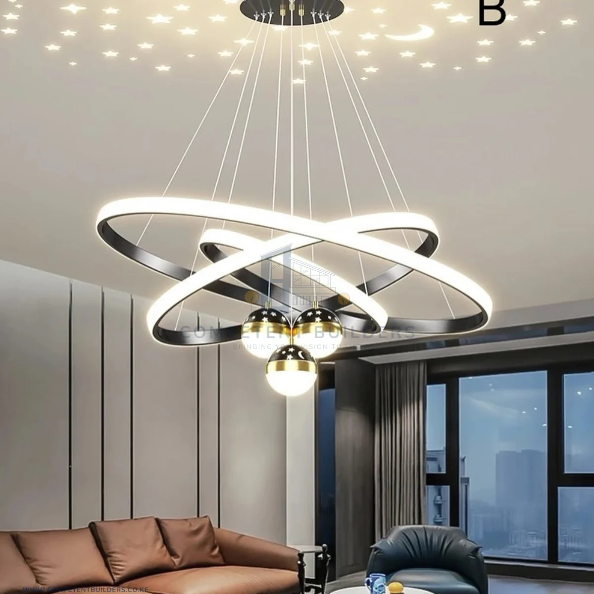 Round Ring Chandelier LED Ceiling Lights - Black - Image 4