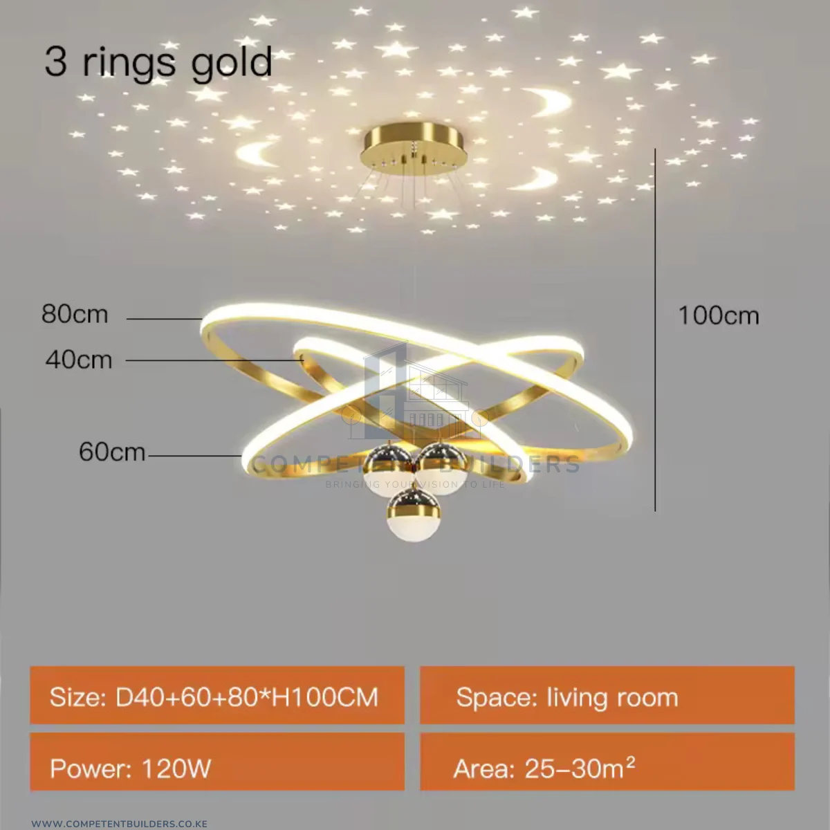 Round Ring Chandelier LED Ceiling Lights - Gold - Image 3